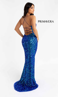 Open Back Bold Long Sequin Prom Dress 3290D