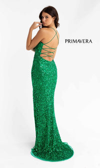 Backless Bright Color Long Sequin Prom Dress 3290B