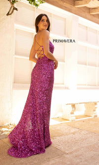 Backless Bright Color Long Sequin Prom Dress 3290B