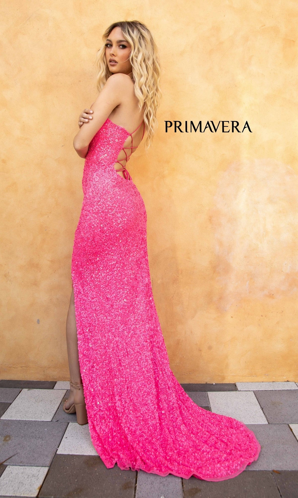 Backless Bright Color Long Sequin Prom Dress 3290B