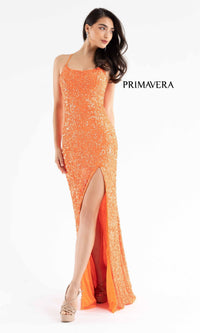 Backless Bright Color Long Sequin Prom Dress 3290B