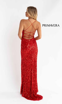 Open Back Bold Long Sequin Prom Dress 3290D