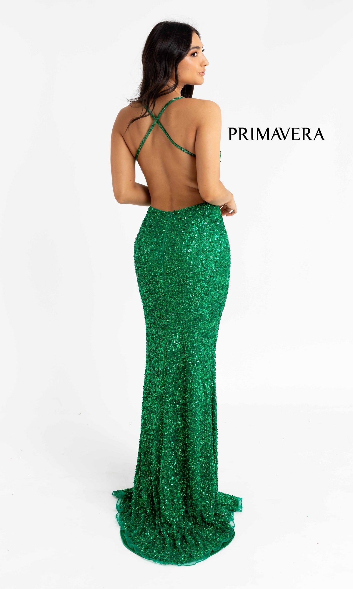 Open-Back Bright Long Sequin Prom Dress 3291B