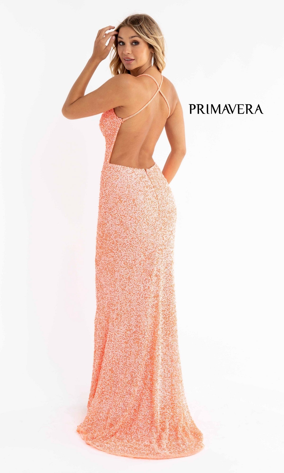 Open-Back Bright Long Sequin Prom Dress 3291B