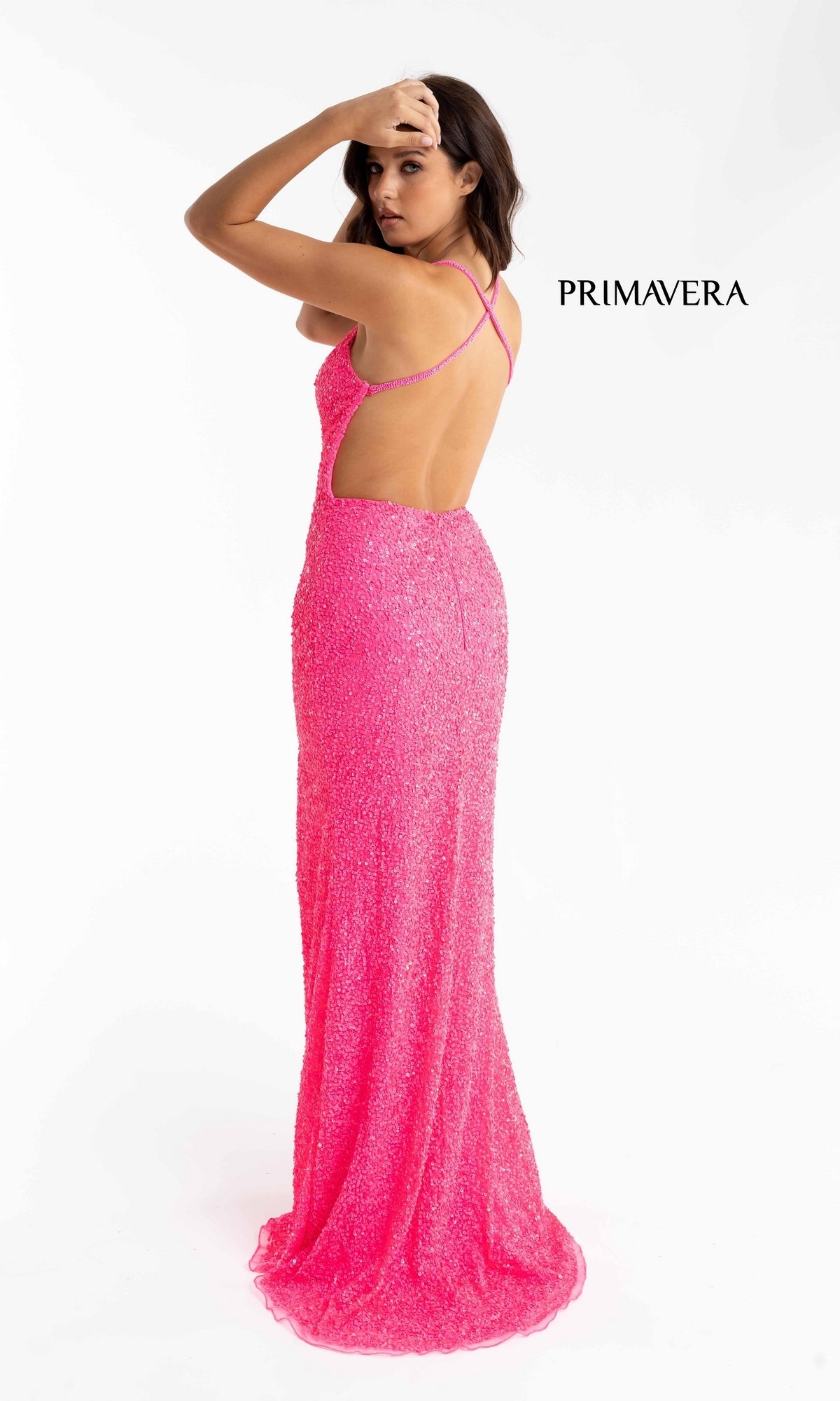 Open-Back Bright Long Sequin Prom Dress 3291B