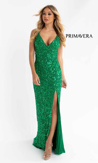 Bright Sequin-Pattern Long Prom Dress