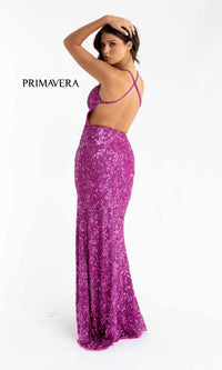 Bright Sequin-Pattern Long Prom Dress