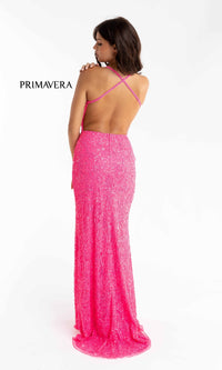 Bright Sequin-Pattern Long Prom Dress