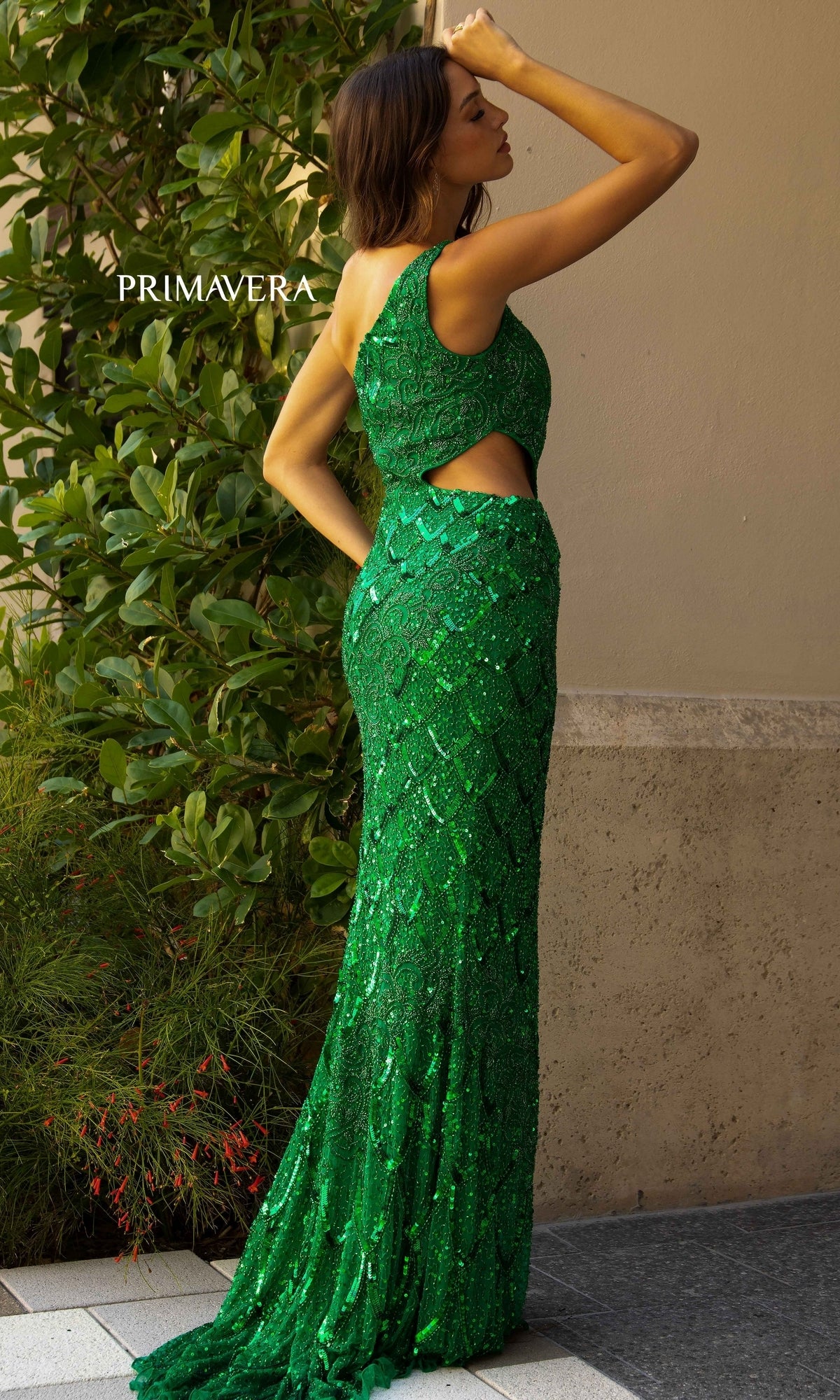 Primavera 3729 One-Shoulder Long Sequin Prom Dress