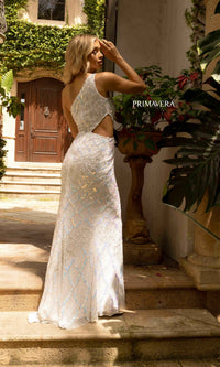 Primavera 3729 One-Shoulder Long Sequin Prom Dress