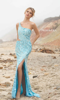 Primavera 3729 One-Shoulder Long Sequin Prom Dress