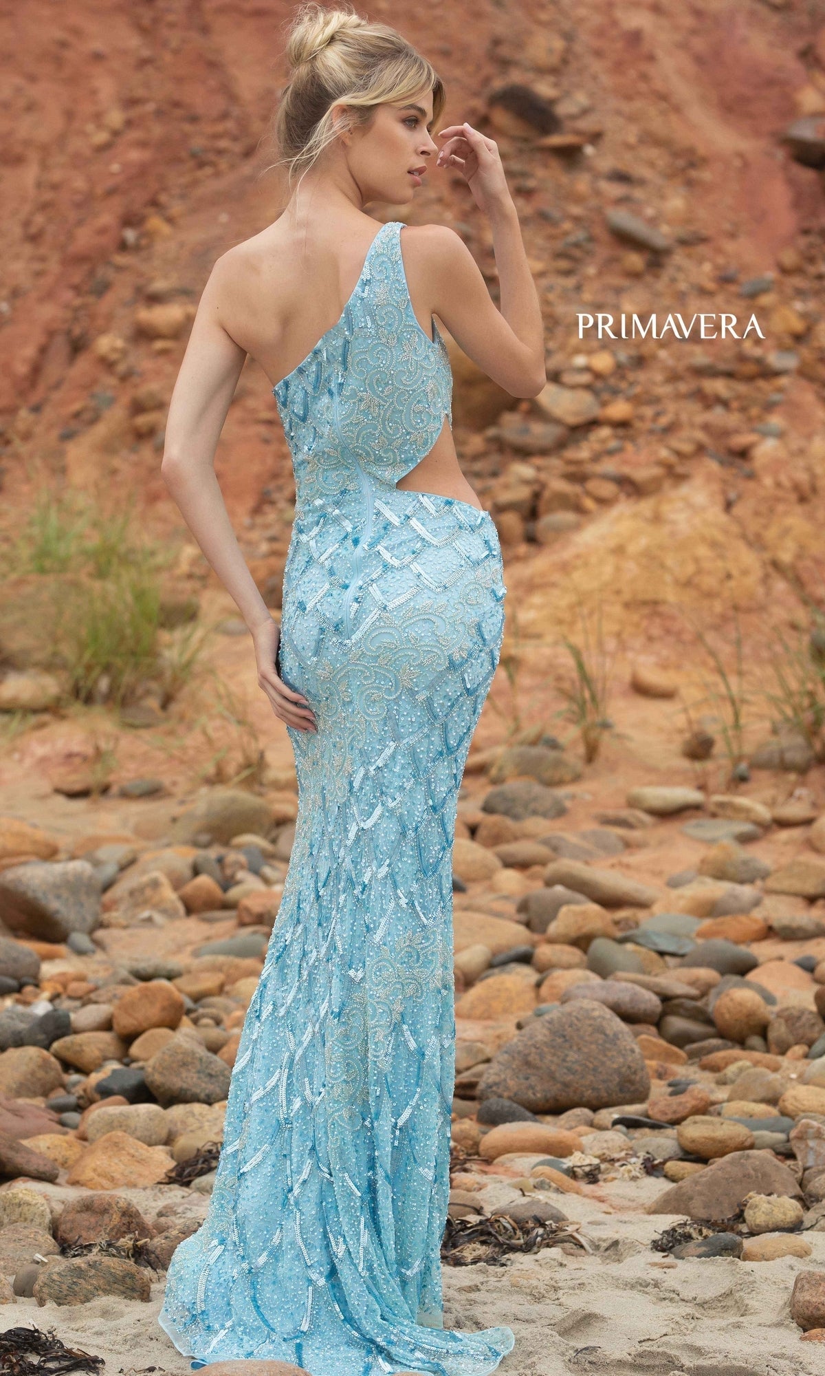 Primavera 3729 One-Shoulder Long Sequin Prom Dress