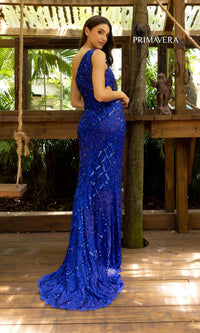 Primavera 3729 One-Shoulder Long Sequin Prom Dress