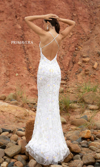 Primavera 3731 Sequin-Print Long Formal Prom Dress