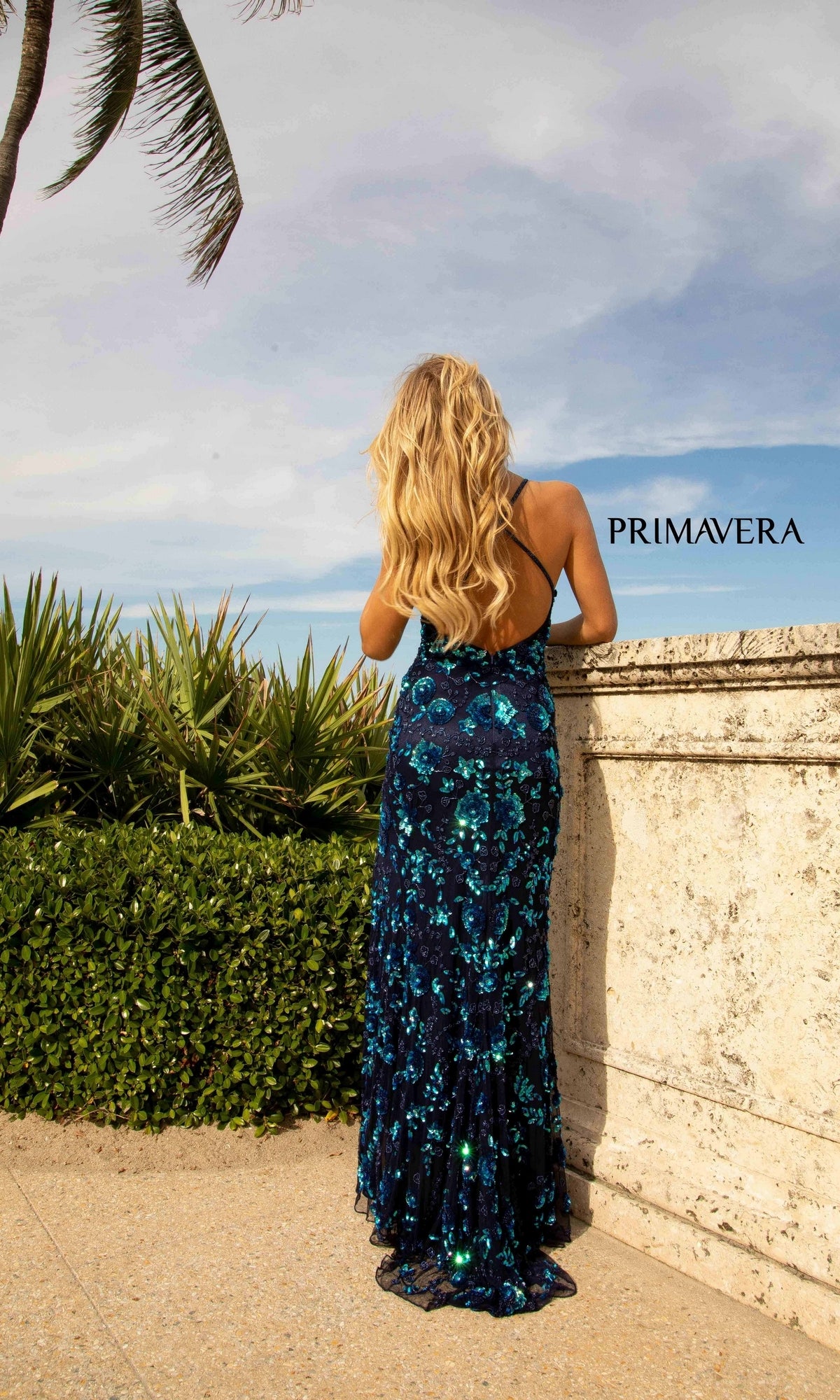 Primavera 3731 Sequin-Print Long Formal Prom Dress