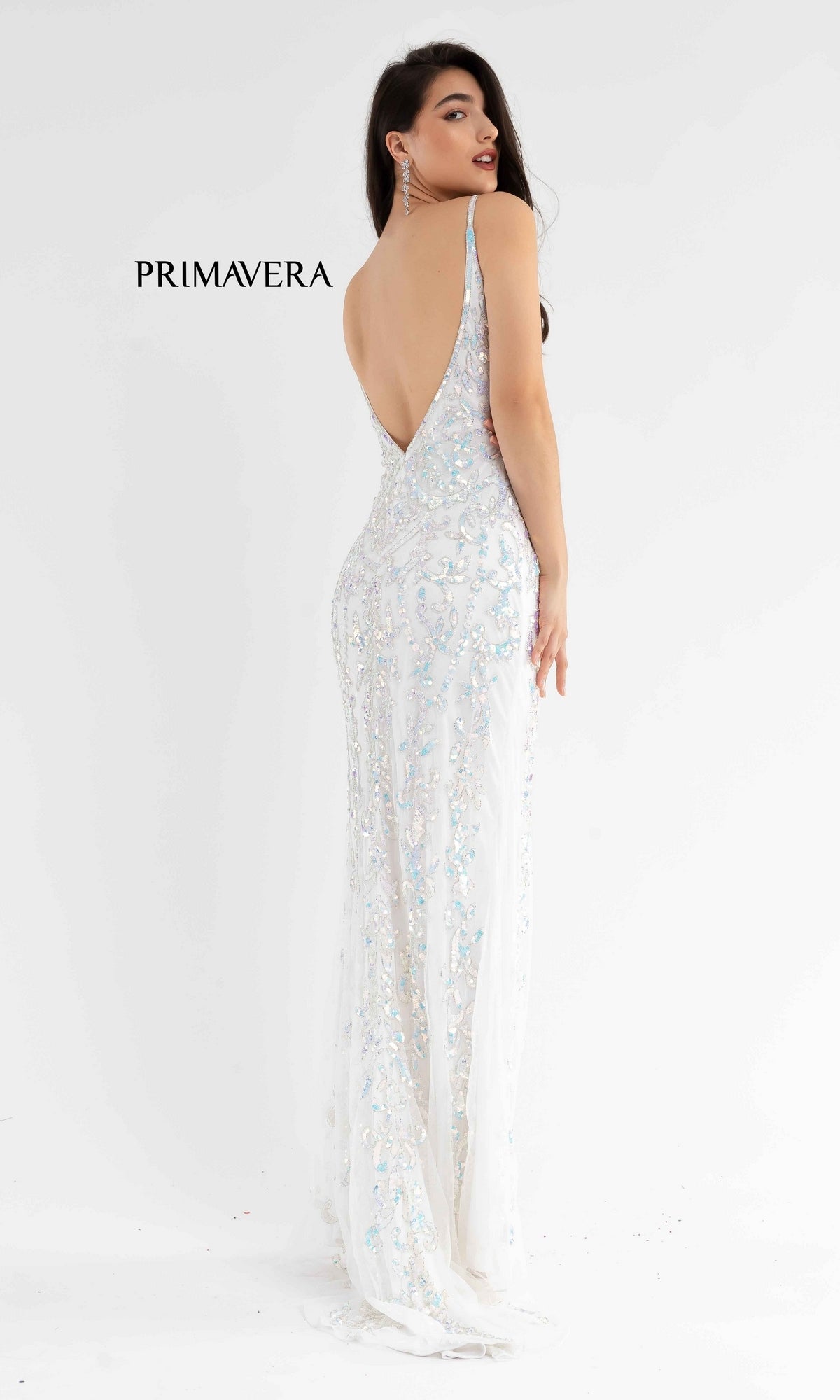 Open-Back Primavera 3749 Long Sequin Prom Dress