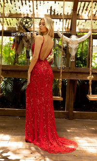 Open-Back Primavera 3749 Long Sequin Prom Dress