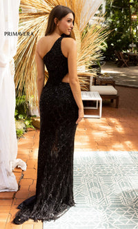 One-Shoulder Long Beaded Prom Dress with Fringe