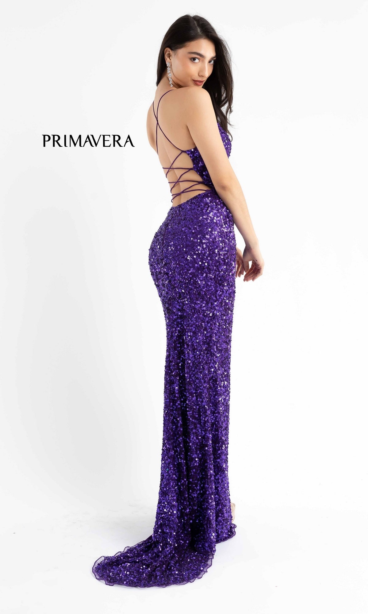 Dark Long Sequin Prom Dress with Strappy Back