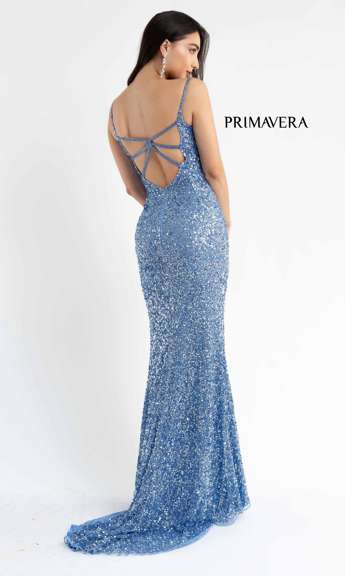 Strappy Open-Back Long Sequin Prom Dress 3972