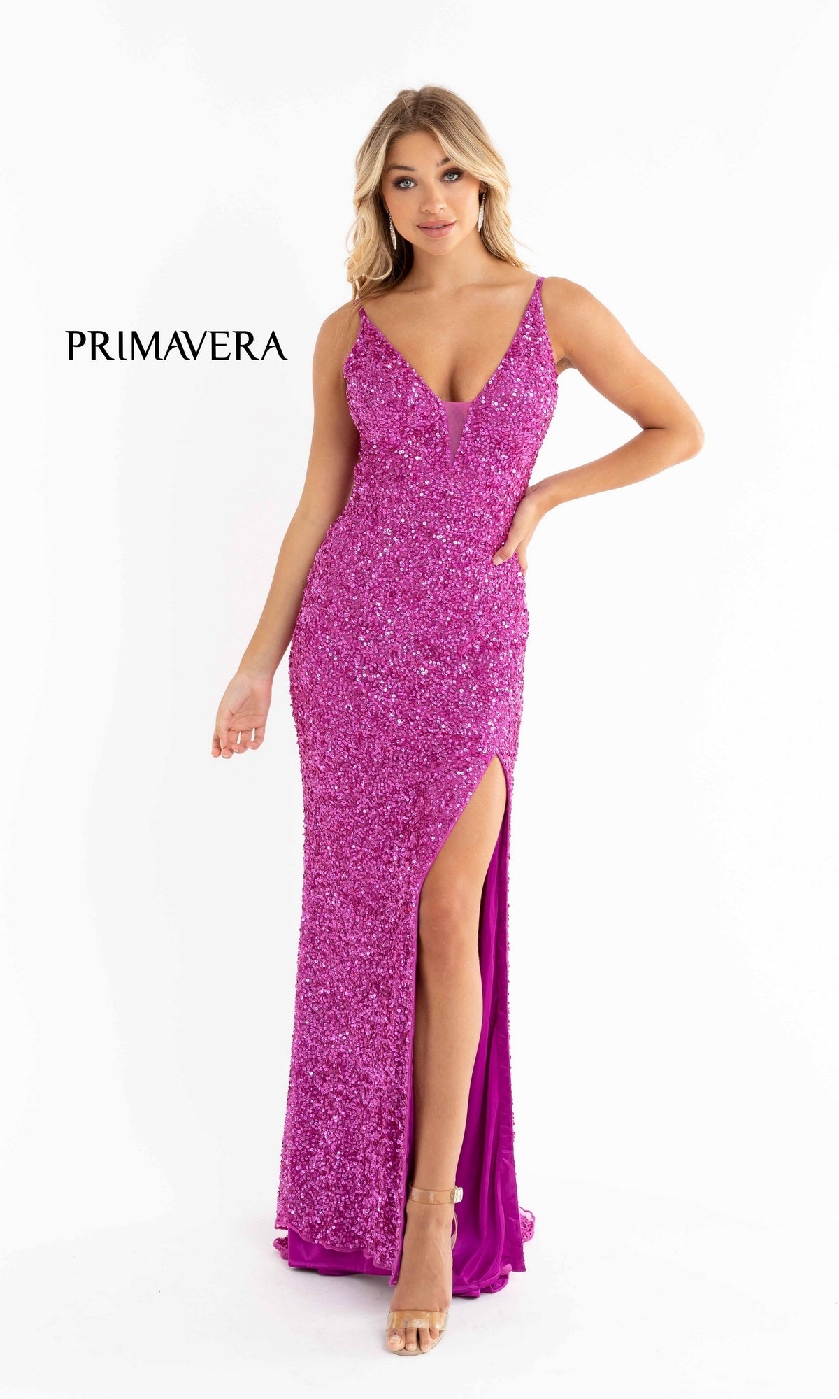 Bright Sequin-Print Long Prom Dress 3792B