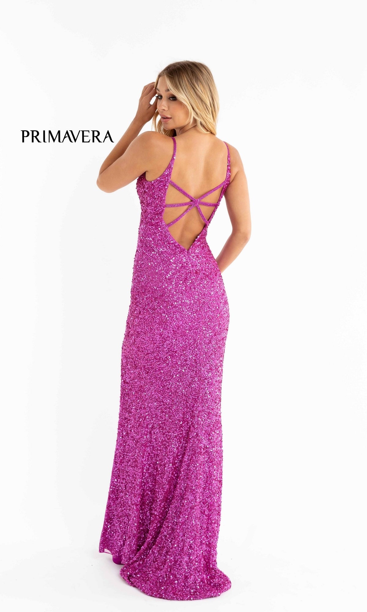 Bright Sequin-Print Long Prom Dress 3792B