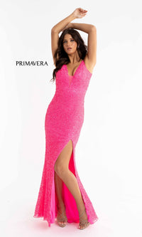 Bright Sequin-Print Long Prom Dress 3792B