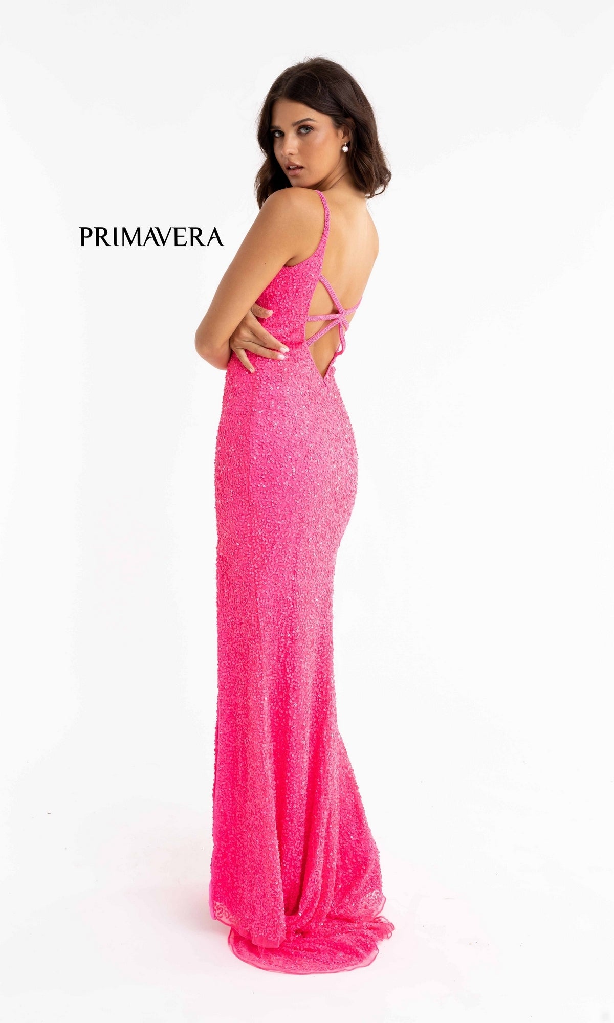 Bright Sequin-Print Long Prom Dress 3792B