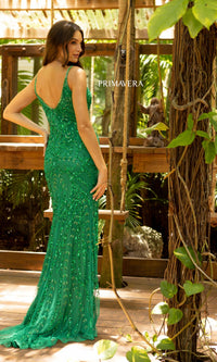 Primavera Long Sequin-Print Prom Dress 3793B