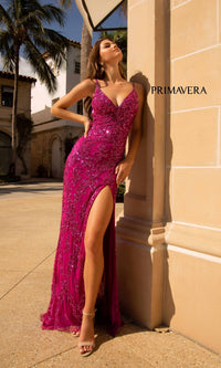 Primavera 3913 Backless Long Sequin Prom Dress