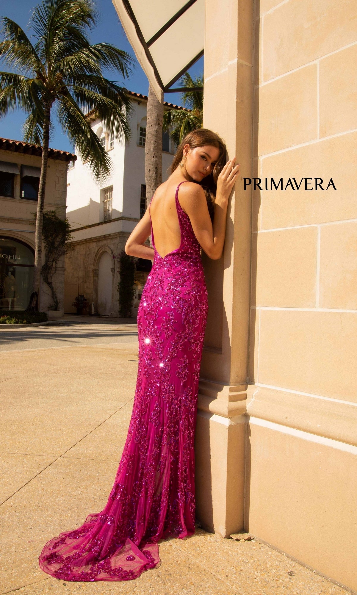 Primavera 3913 Backless Long Sequin Prom Dress