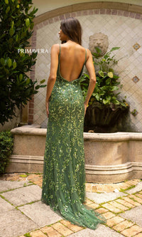 Primavera 3913 Backless Long Sequin Prom Dress