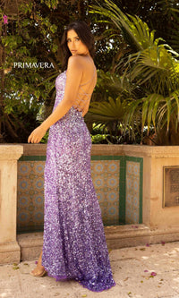 Long Ombre Sequin Prom Dress with Open Back