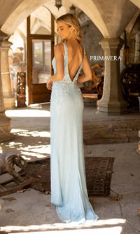 Primavera 3923 Backless Long Beaded Prom Gown