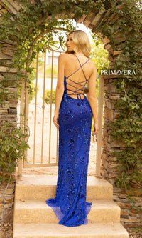 Strappy-Back Sequin Long Prom Dress 3931