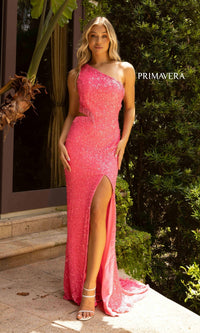 One-Shoulder Fringed Long Sequin Prom Dress