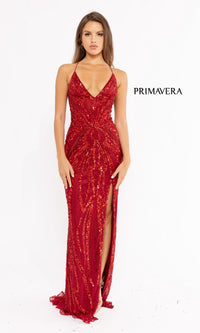 Strappy-Back Long Sequin Prom Dress 3958