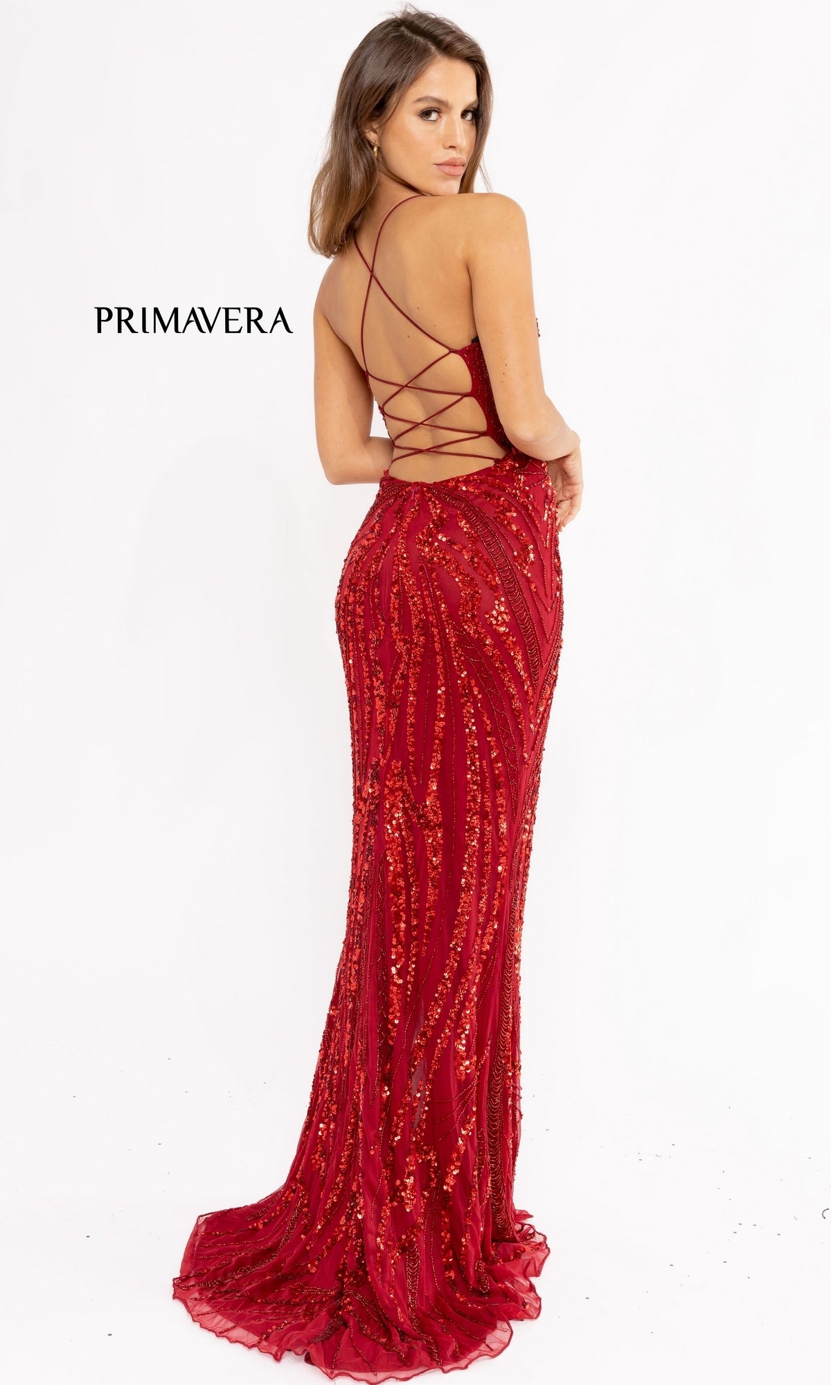 Strappy-Back Long Sequin Prom Dress 3958