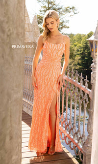 Long Beaded Primavera Prom Gown 3959