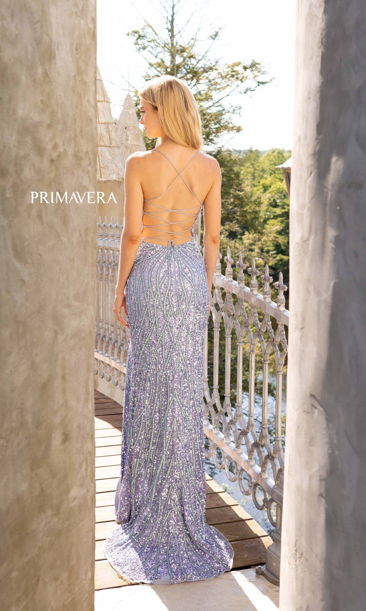 Long Beaded Primavera Prom Gown 3959