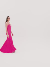 Faviana S10813 Long Lace Hot Pink Prom Dress