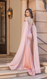 Off-Shoulder Prom Dress with Floor-Length Cape Sleeves