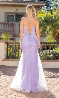 Glitter V-Neck Prom Dress with 3-D Floral Appliques