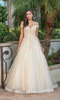 Off-Shoulder Prom Ball Gown with Corset Back