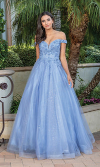 Off-Shoulder Prom Ball Gown with Corset Back