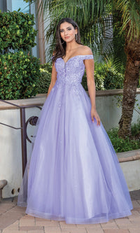 Off-Shoulder Prom Ball Gown with Corset Back