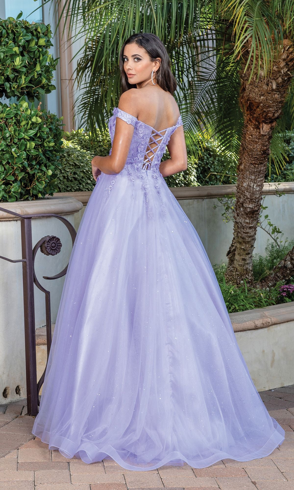 Off-Shoulder Prom Ball Gown with Corset Back