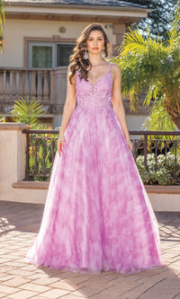 Tie-Dye Prom Ball Gown with Sheer Sides