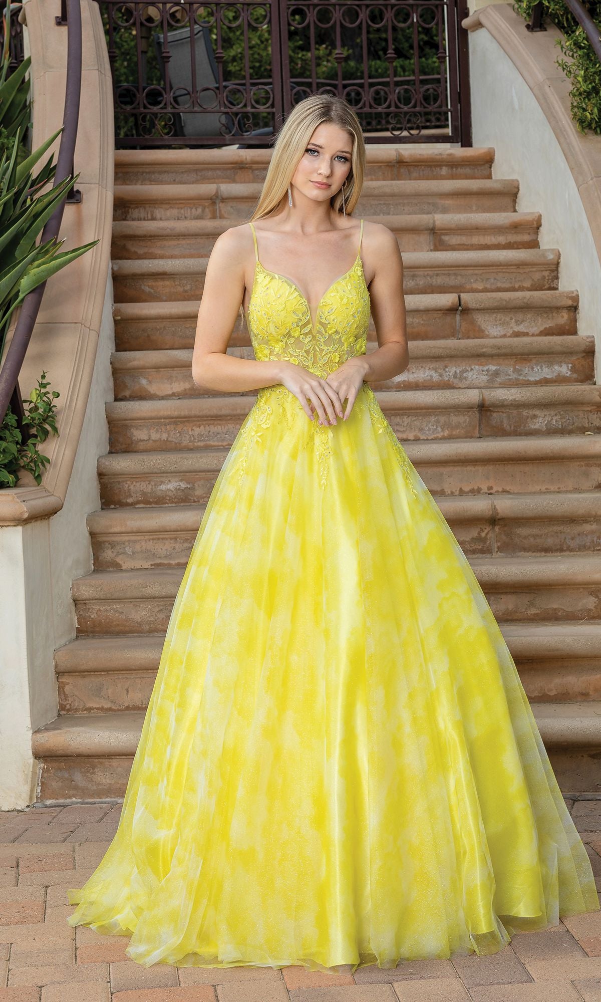 Tie-Dye Prom Ball Gown with Sheer Sides