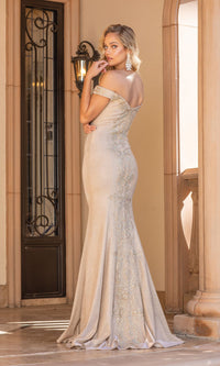 Gold Off The Shoulder Shimmer Formal Gown